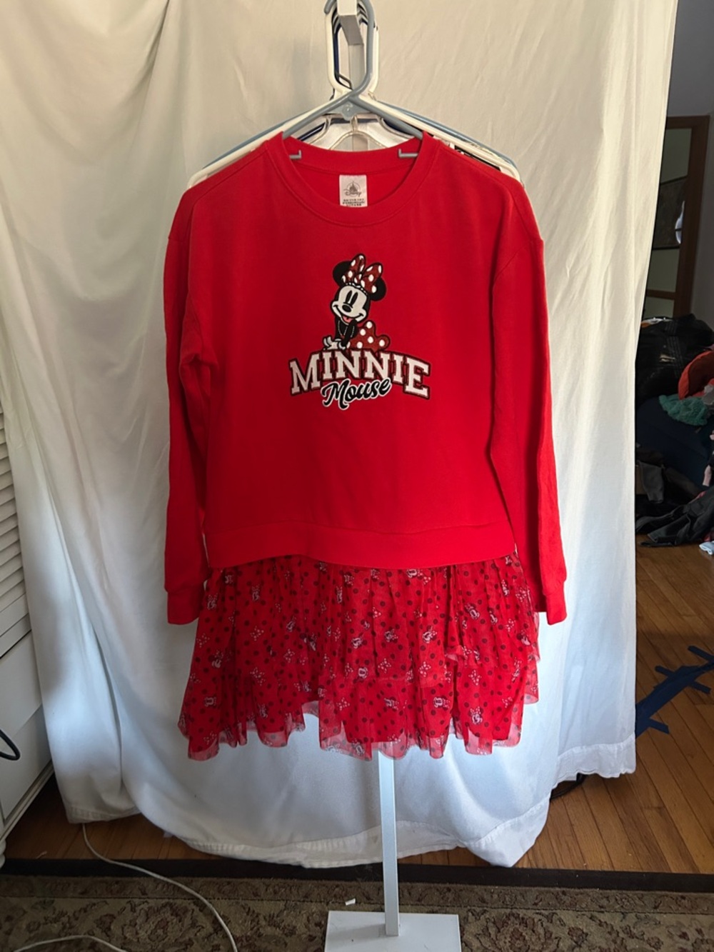 Disney Red Minnie Mouse Girls' Sweatshirt Dress with Tulle Skirt